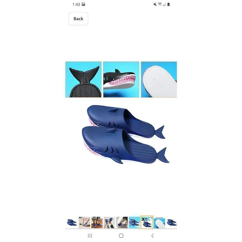 New M8.5/9.5 W10/11 Blue Shark Outdoor Pool Beach Slides Sandals Water S…